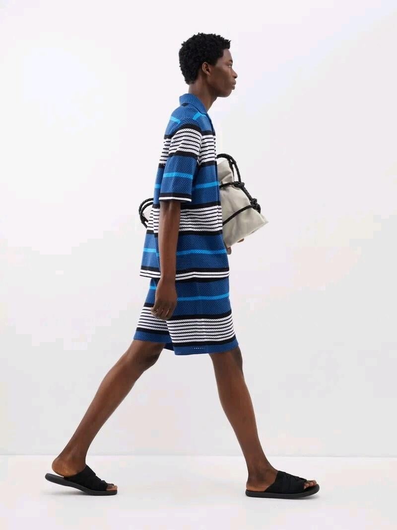 Burberry - Blue Archive Stripe Mesh Knit Shorts