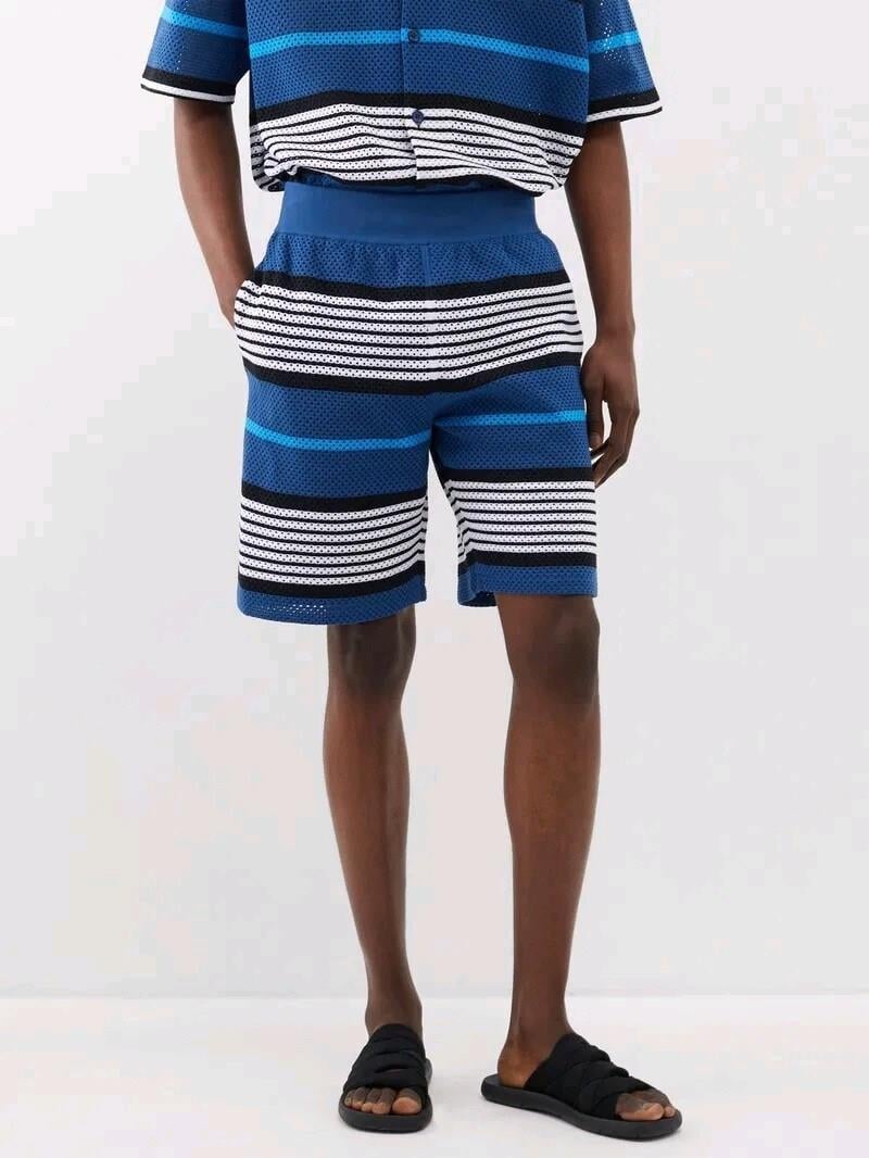 Burberry - Blue Archive Stripe Mesh Knit Shorts