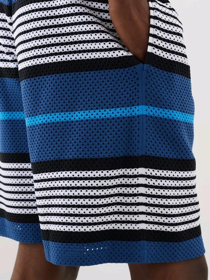Burberry - Blue Archive Stripe Mesh Knit Shorts