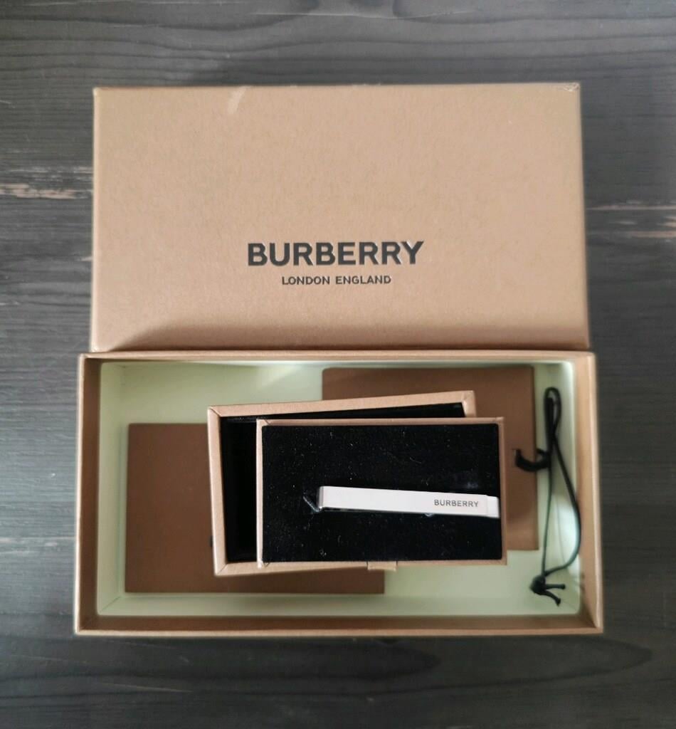 Burberry Sterling Silver Logo Tie Bar