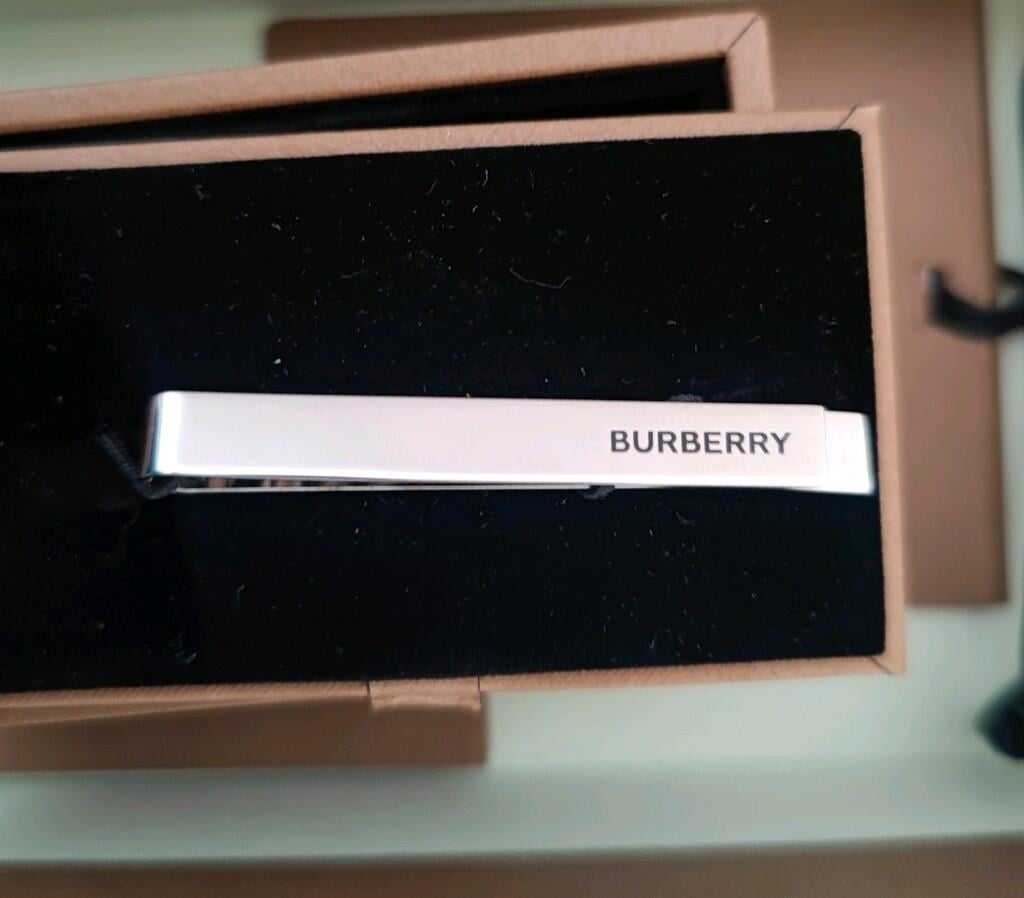 Burberry Sterling Silver Logo Tie Bar