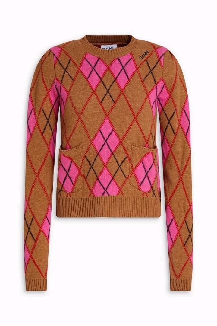 GANNI - Argyle Jacquard-Knit Wool-Blend Sweater
