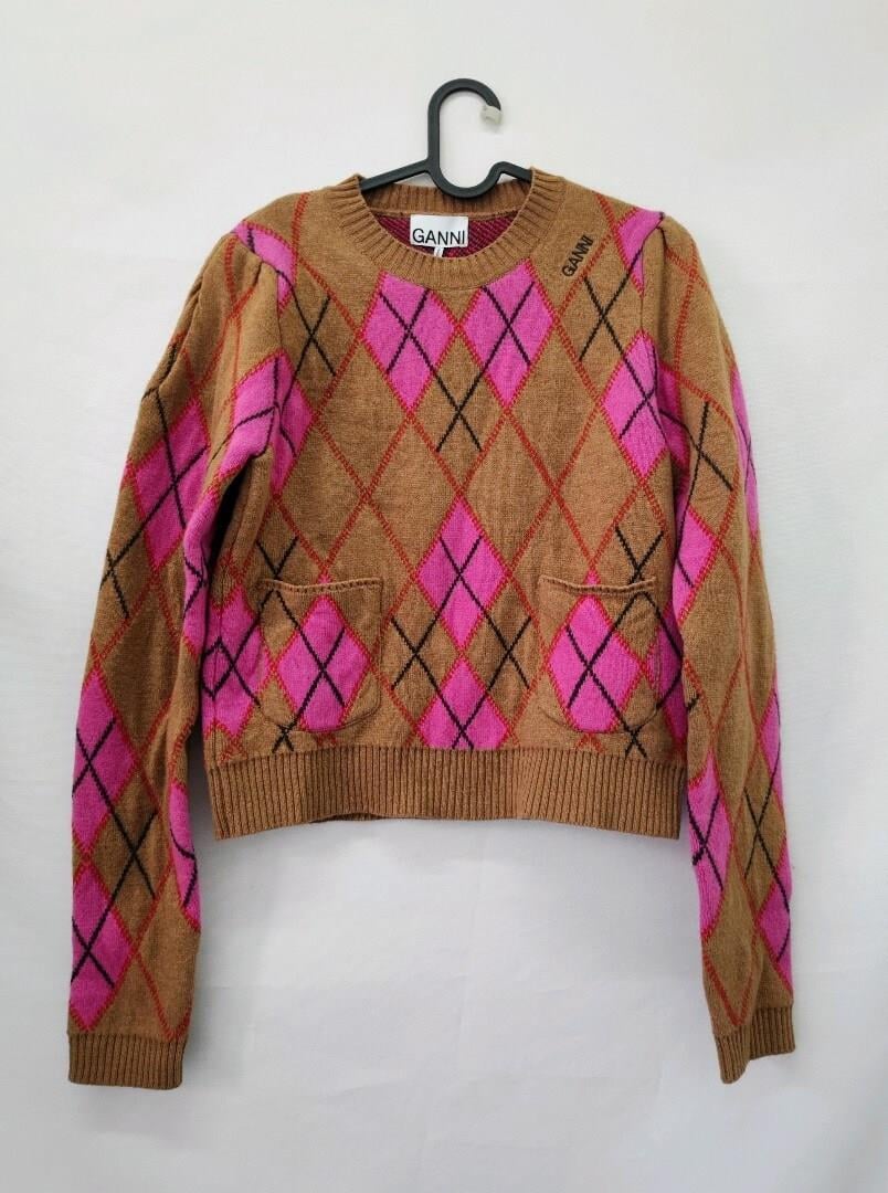 GANNI - Argyle Jacquard-Knit Wool-Blend Sweater