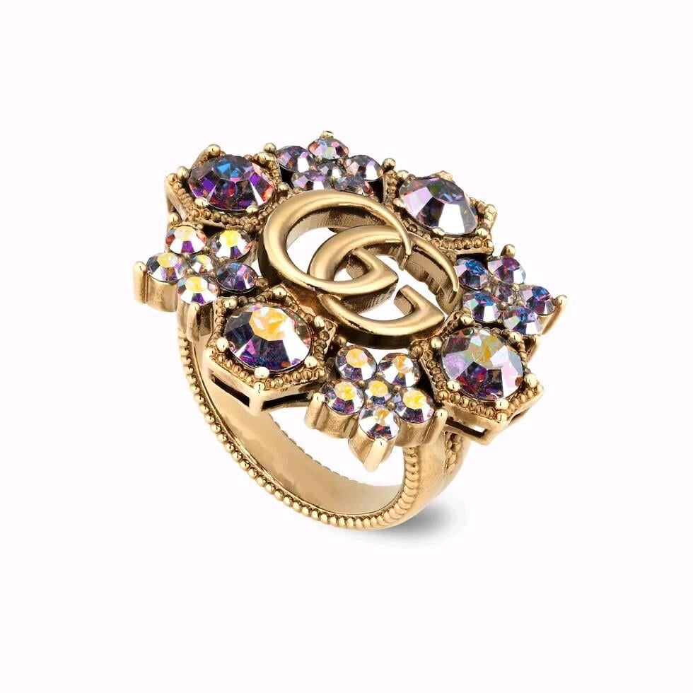 GUCCİ Double G Crystal Flower Ring