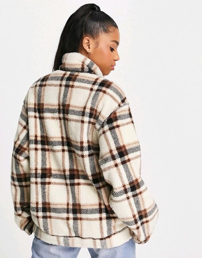 Hollister Check Print Fleece Zip Up Jacket