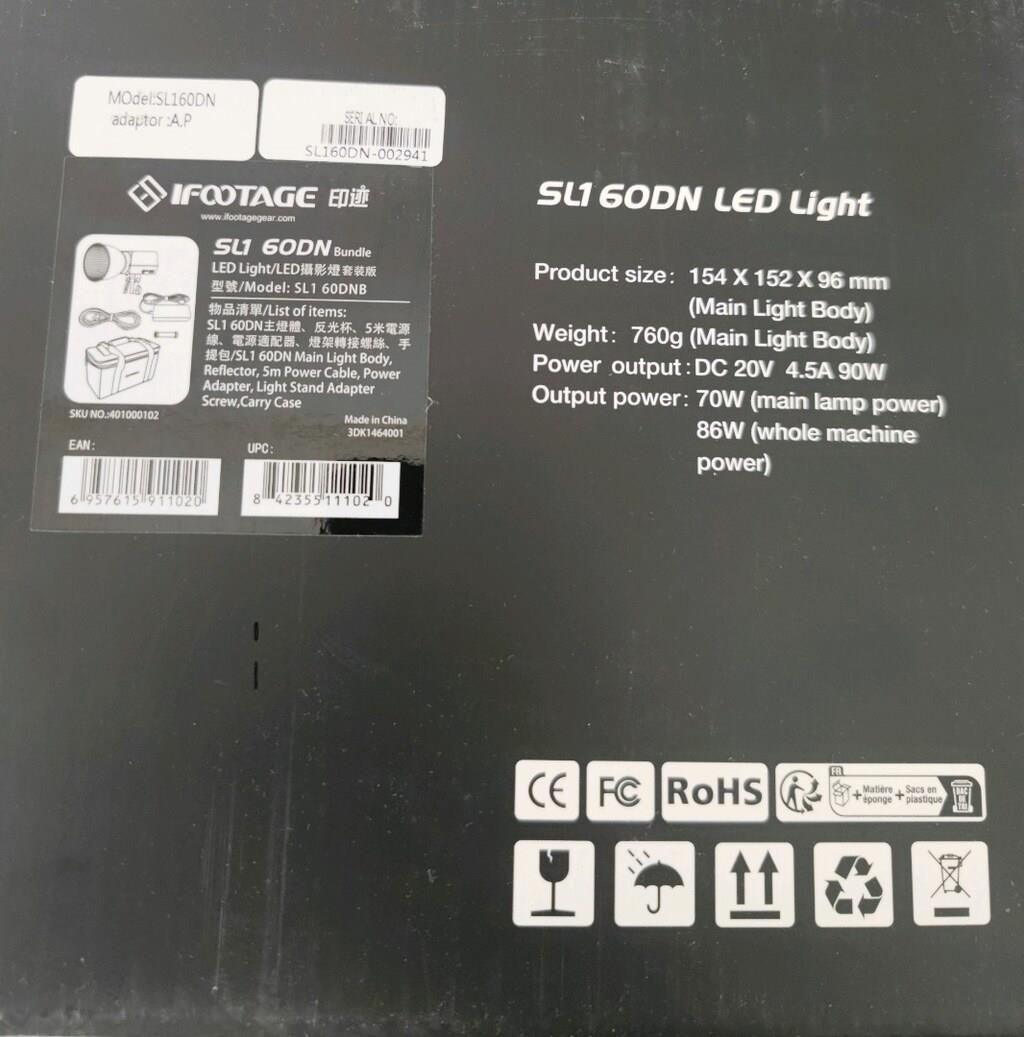 iFootage Kit Projecteur LED SL1 60DN 70W 5600K 12200 LUX 1m