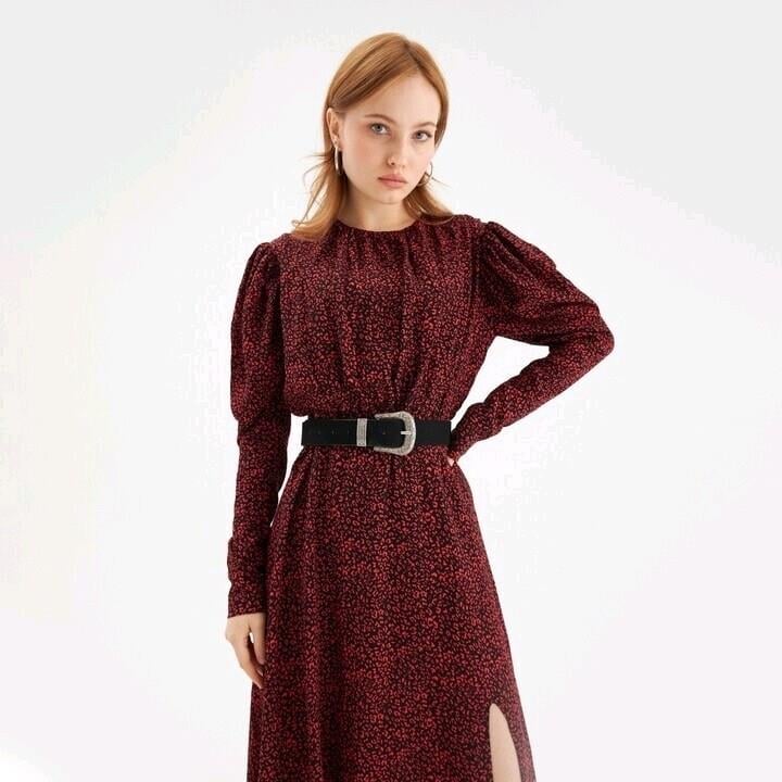 Lora istanbul - Mia Red Leopard Midi Elbise