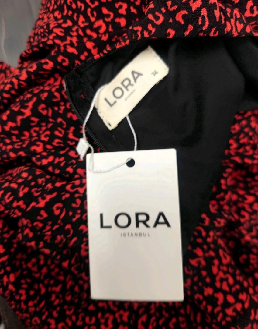 Lora istanbul - Mia Red Leopard Midi Elbise