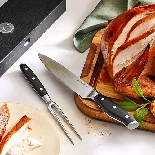 Pampered Chef Knife & Fork Carving Set With Black Case 100476