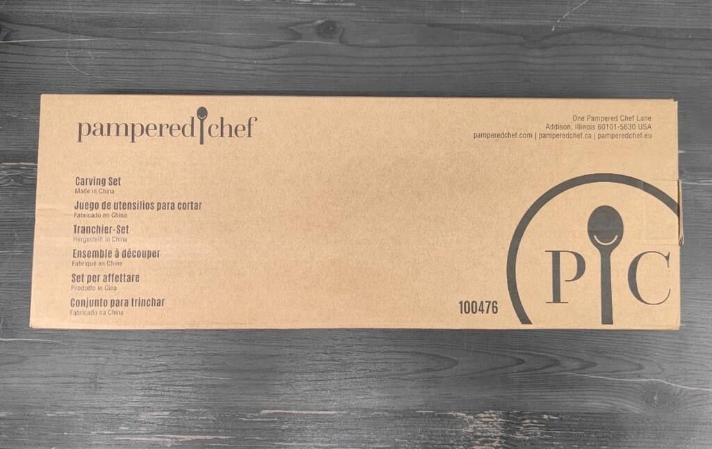 Pampered Chef Knife & Fork Carving Set With Black Case 100476