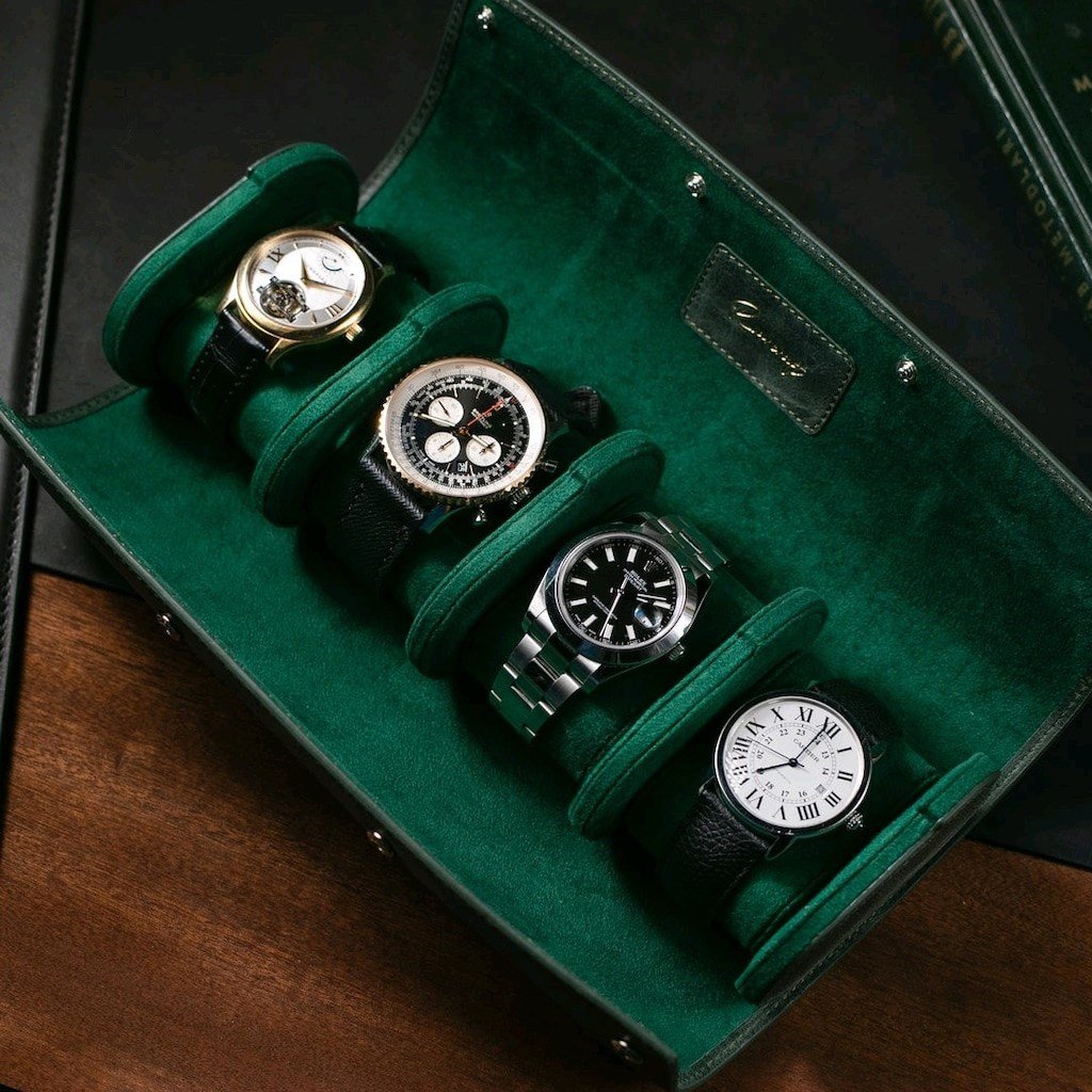 Roarcraft - Dörtlü Deri Saat Kutusu - Zümrüt Yeşil / Watch Roll