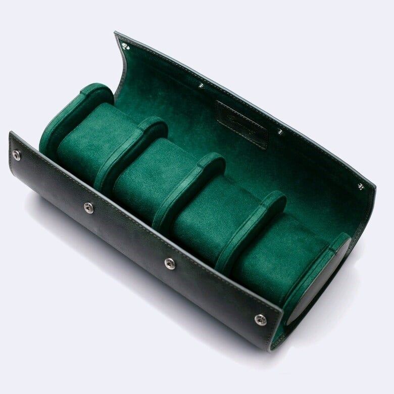 Roarcraft - Dörtlü Deri Saat Kutusu - Zümrüt Yeşil / Watch Roll