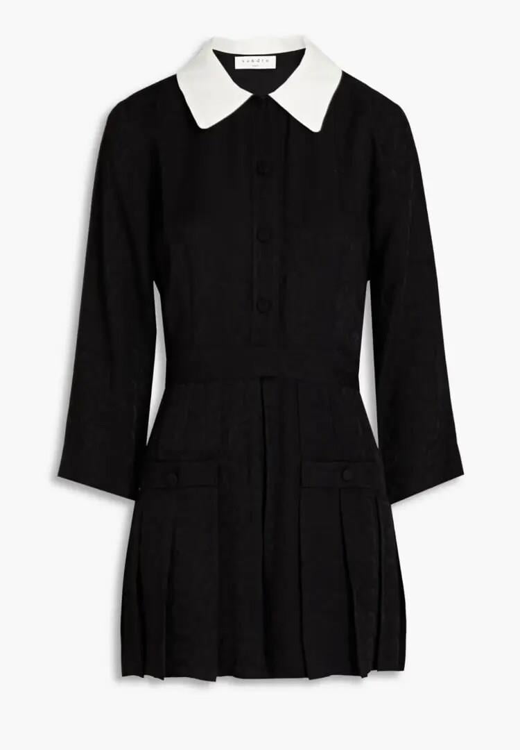 SANDRO Jessie Pleated Jacquard Elbise