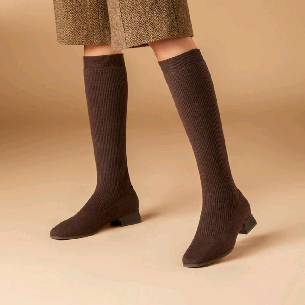 Square-Toe Water Repellent Wool Knee-High Boots (Tara Pro)