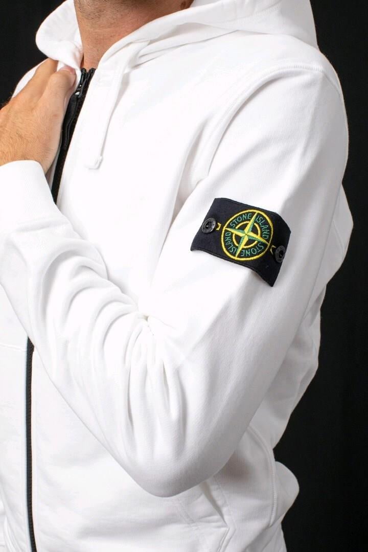 Stone Island Brushed Cotton Full Zip Hoodie - White