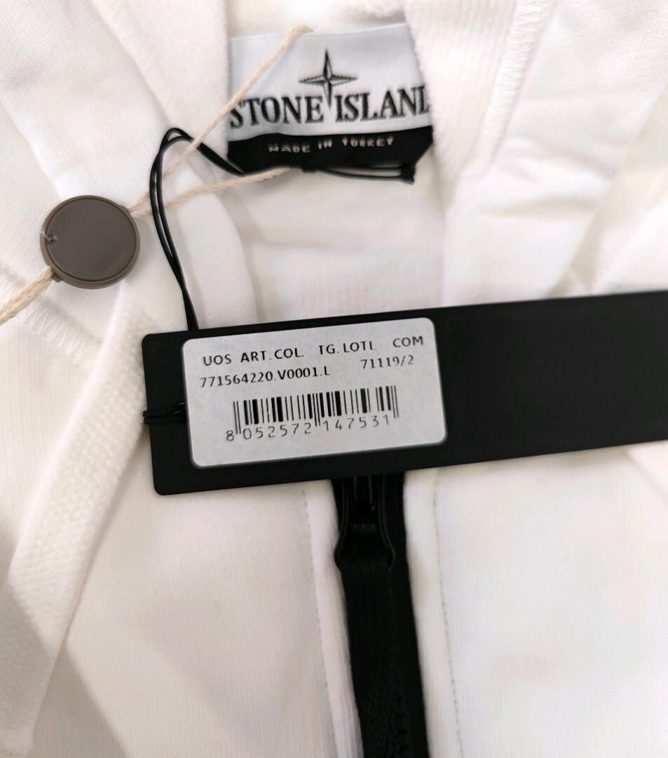 Stone Island Brushed Cotton Full Zip Hoodie - White