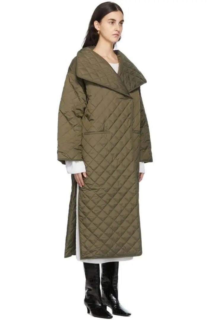 Totême Diamond-quilted Recycled-polyester Coat In Cornichon