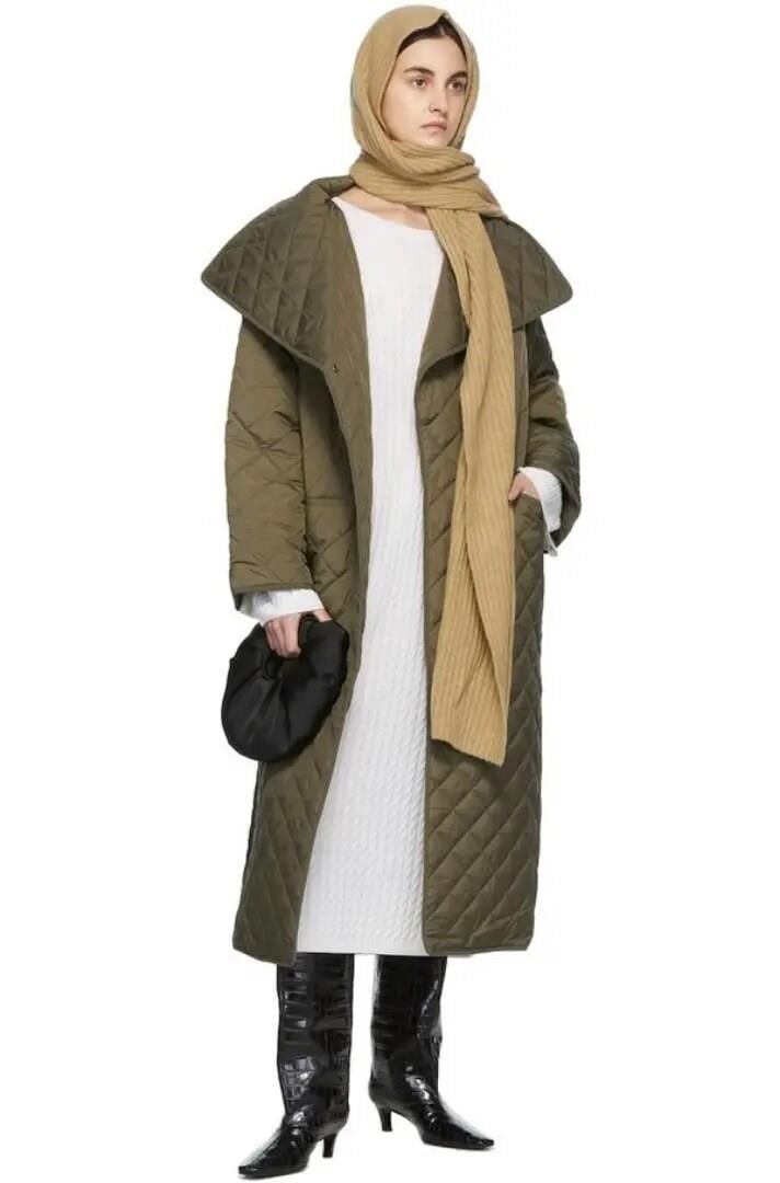 Totême Diamond-quilted Recycled-polyester Coat In Cornichon