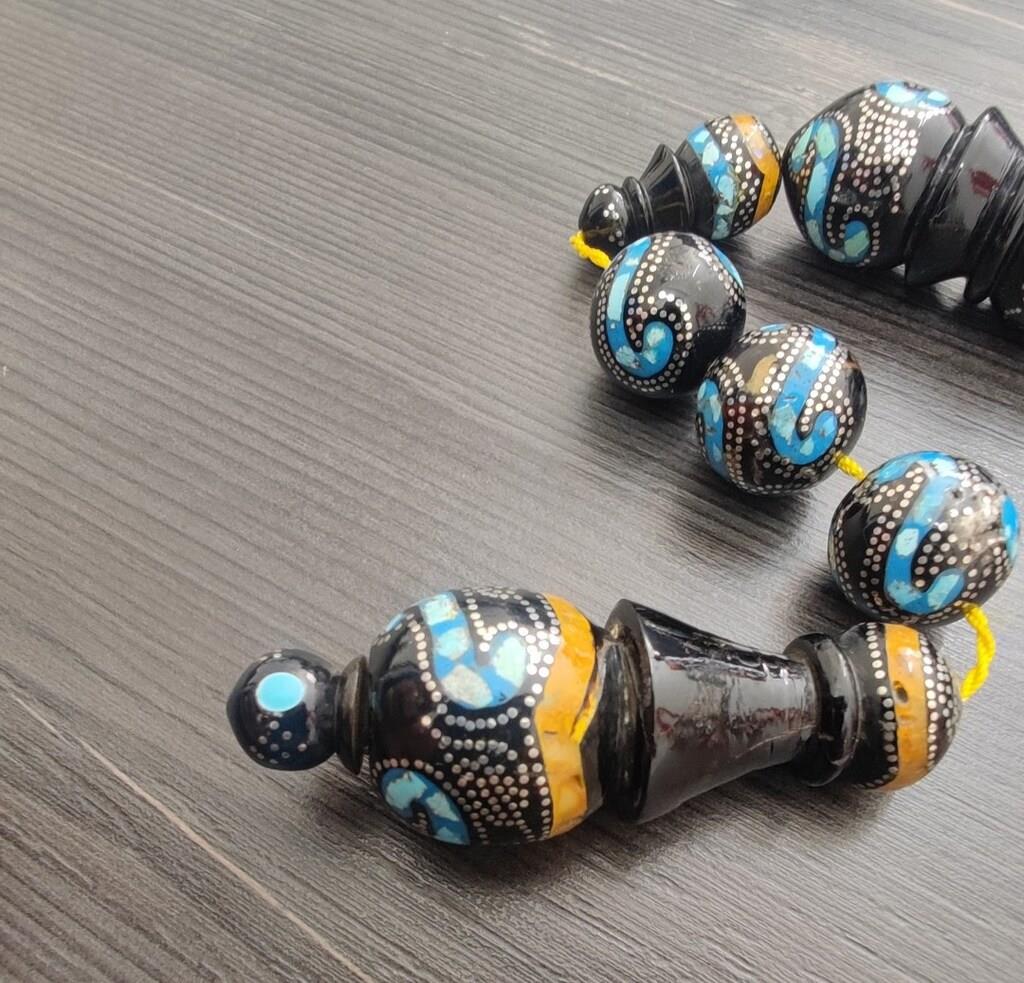 Yusuri Firuze ve Kehribar İşlemeli Gümüş Çakım Tesbih