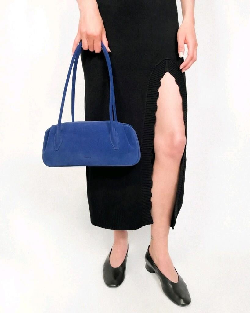 Yuzefi Oyster Shoulder Bag - Blue Suede