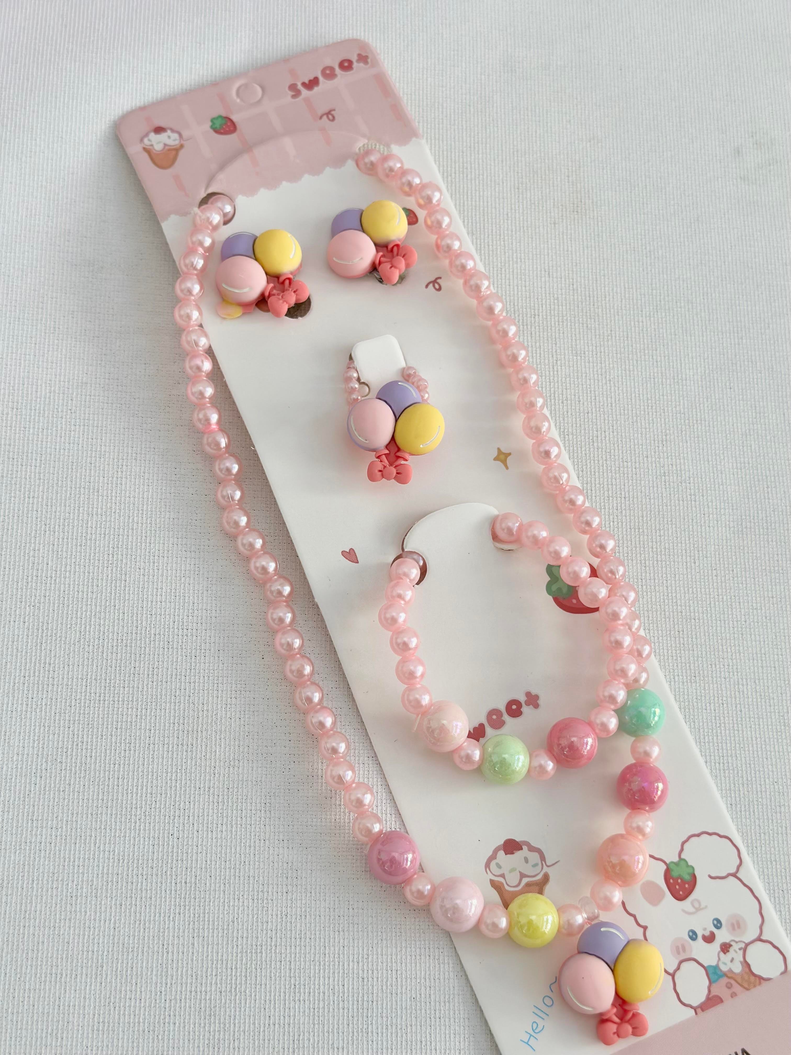 Balonlu Pembe Kolye Set