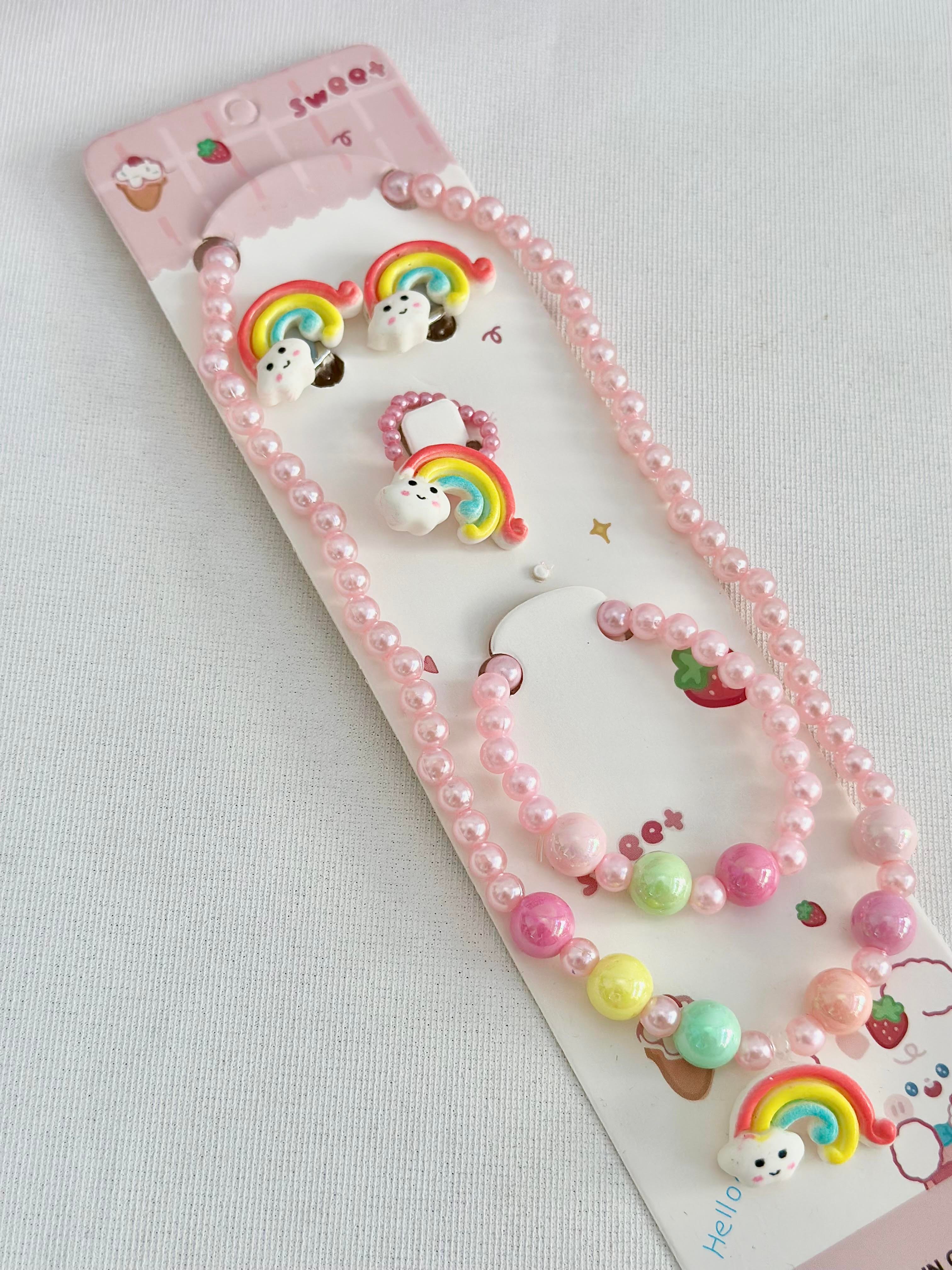 Gökkuşağı Pembe Kolye Set