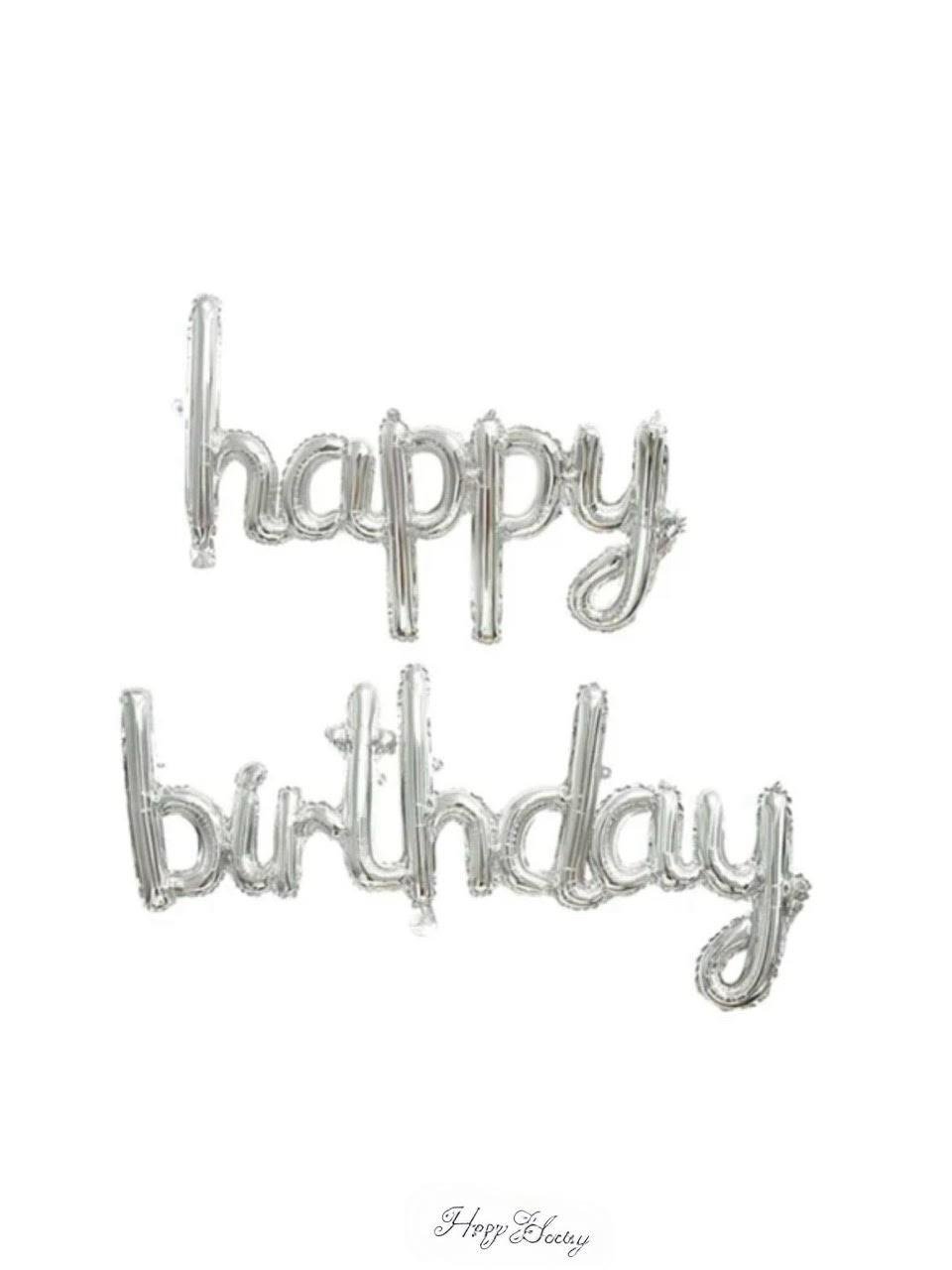 Happy Birthday Gümüş İmza El Yazısı Folyo Balon
