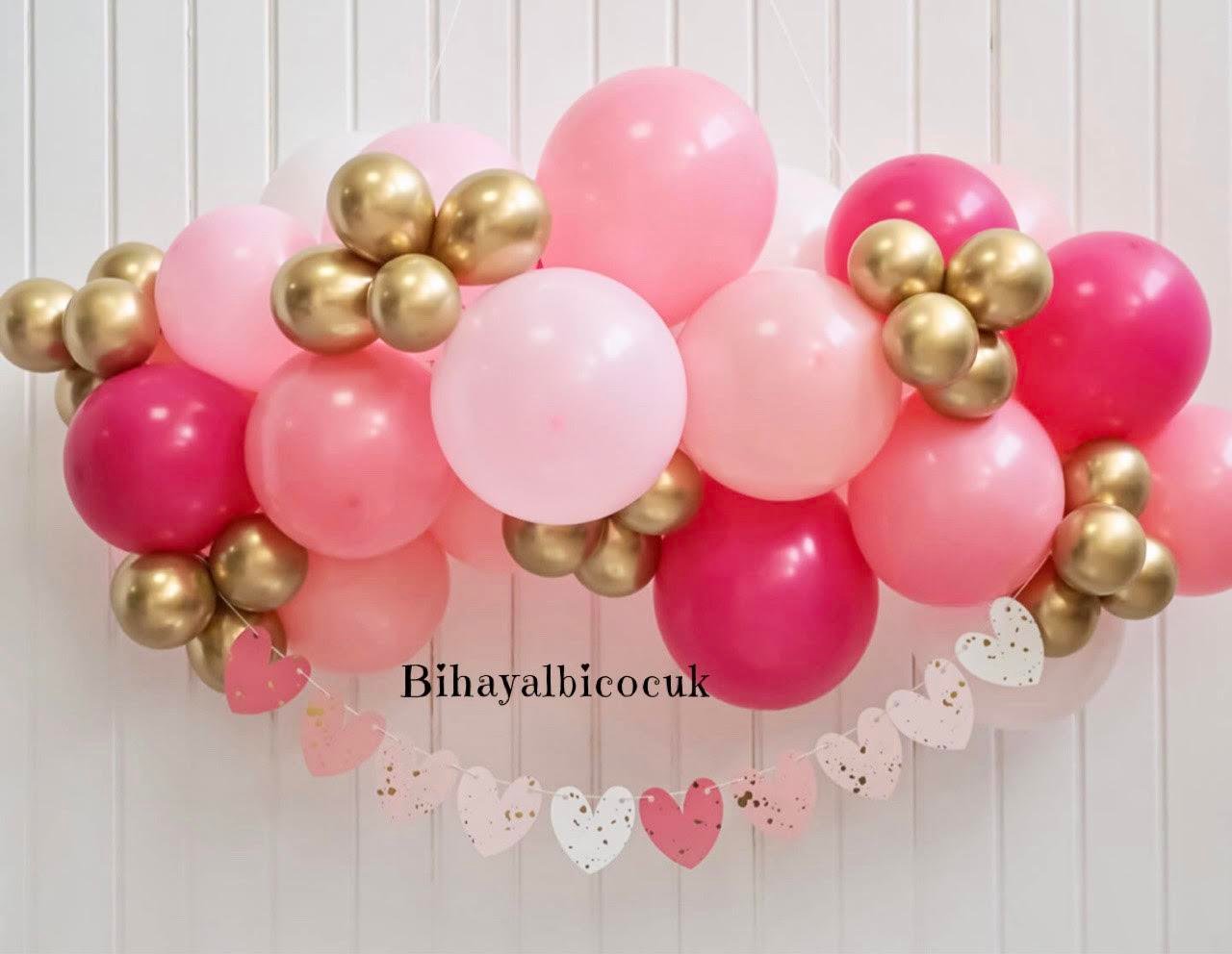 Pembe Makaron Kalp Banner Gold Yaldız 10'lu