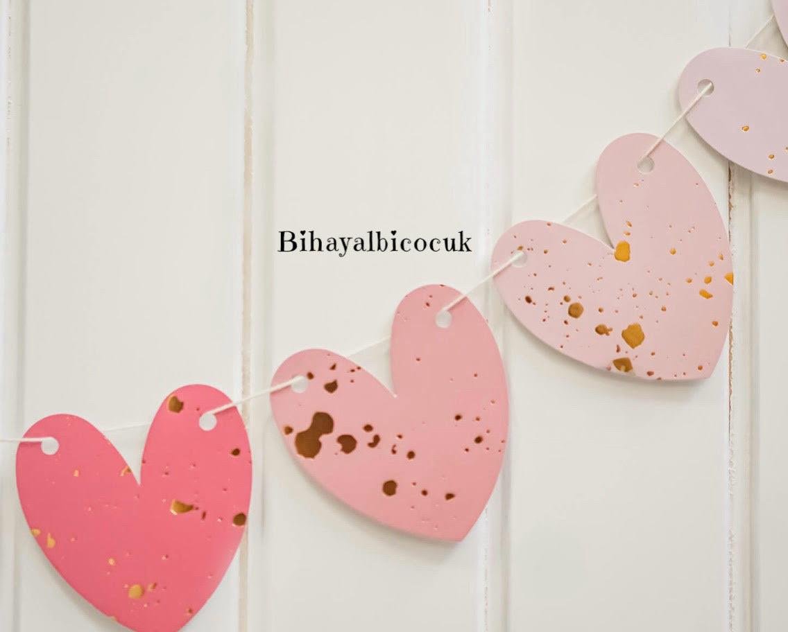 Pembe Makaron Kalp Banner Gold Yaldız 10'lu