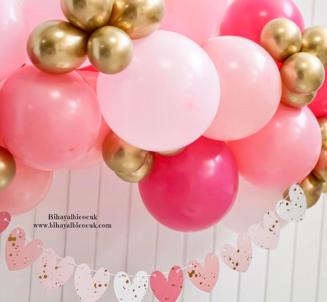 Pembe Makaron Kalp Banner Gold Yaldız 10'lu