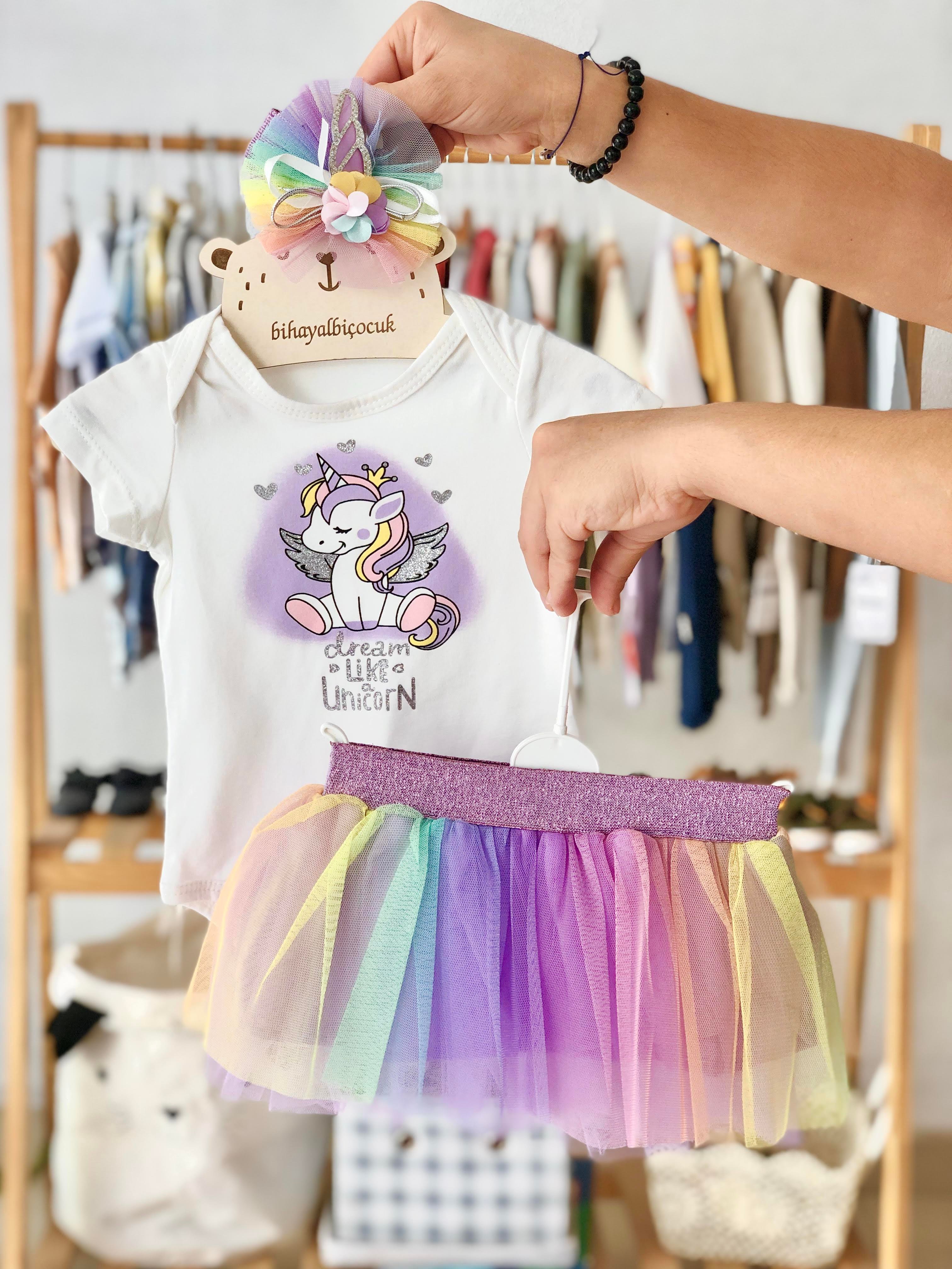 Unicornlu 3'lü Takım - Lila