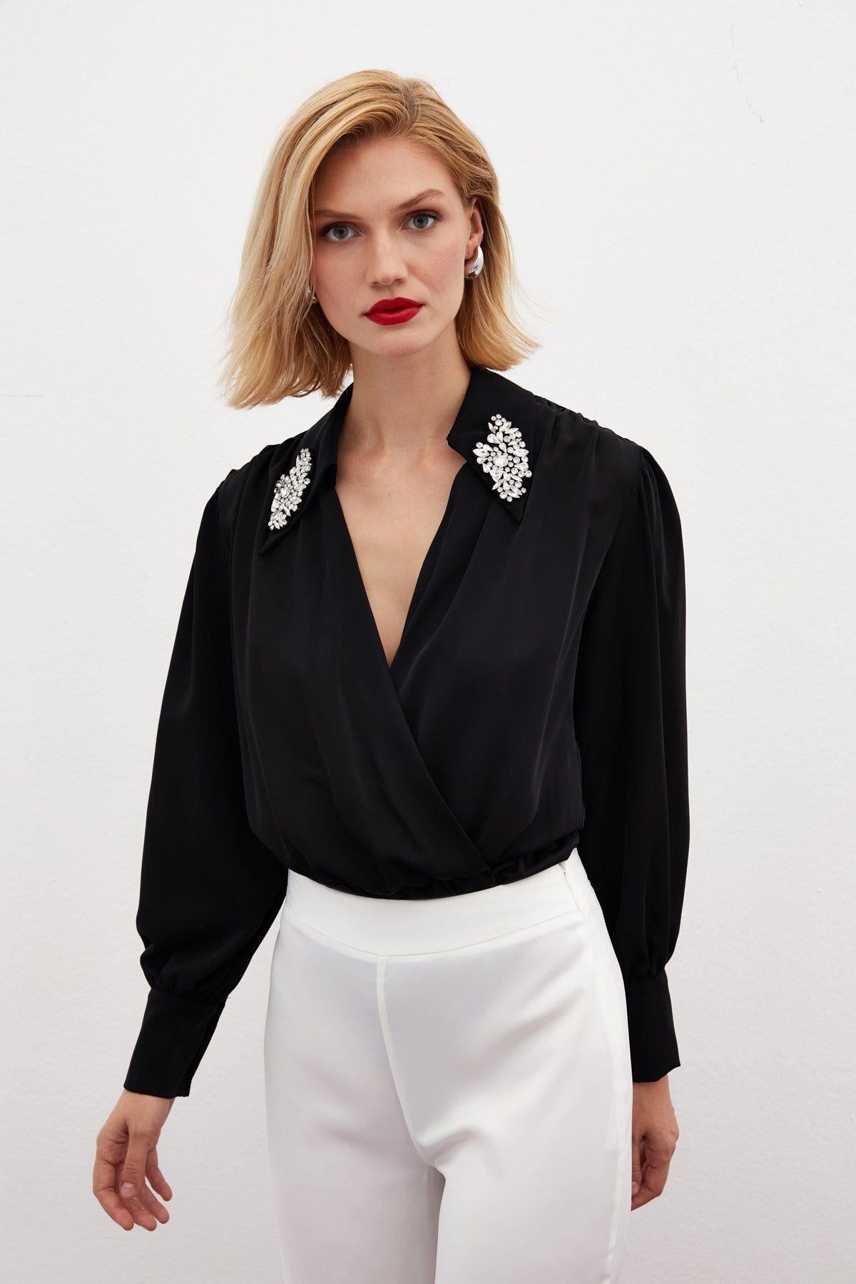 Aksesuar Detaylı Bodysuit Bluz - SİYAH