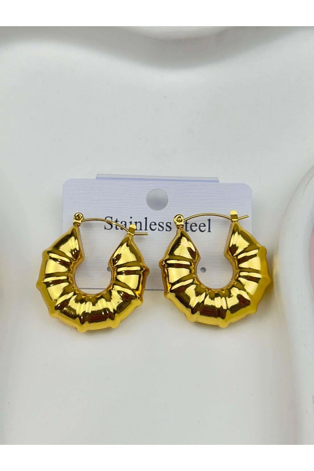 Çelik Barok Gold Halka Küpe