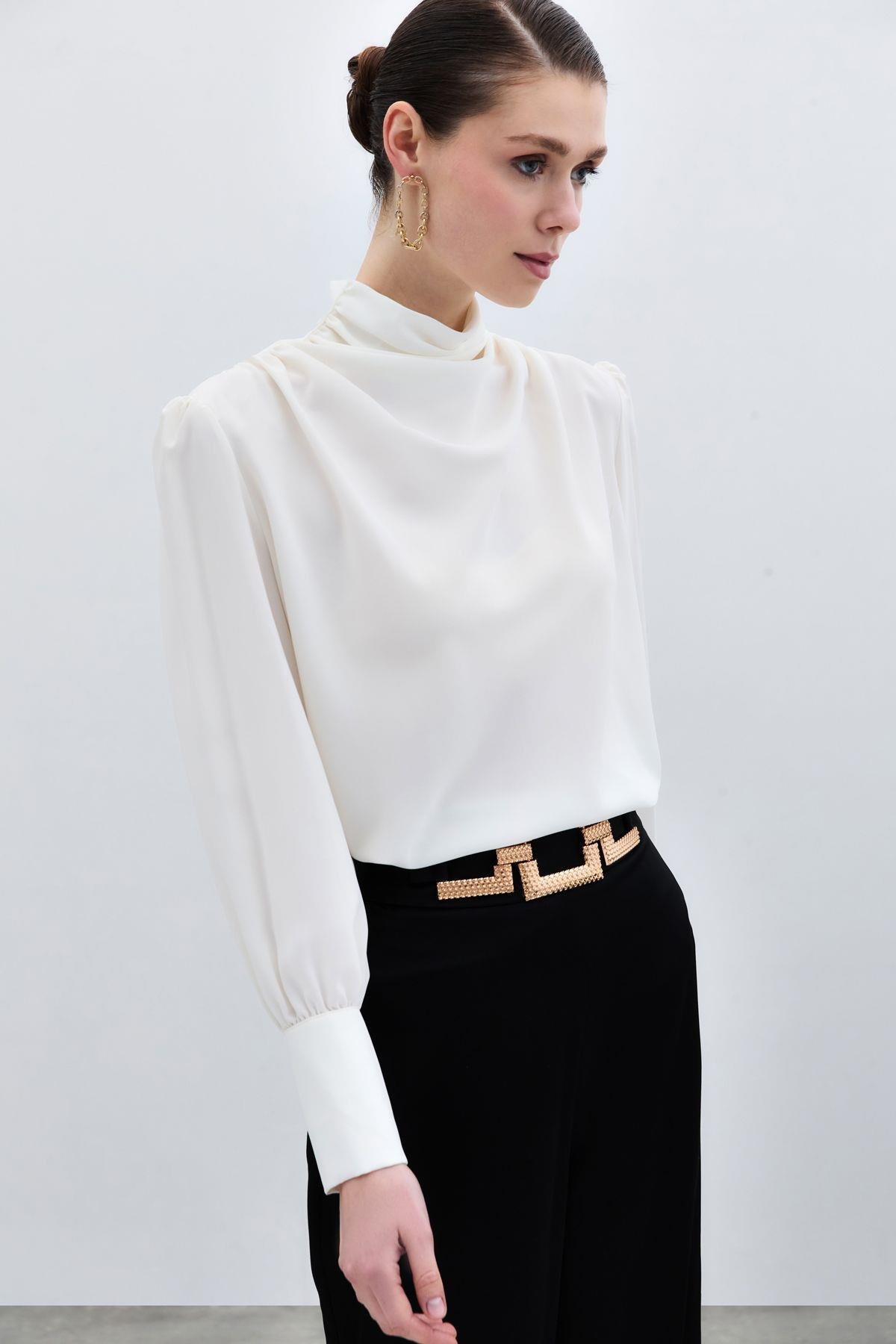 Drape Detaylı Bluz - Ekru