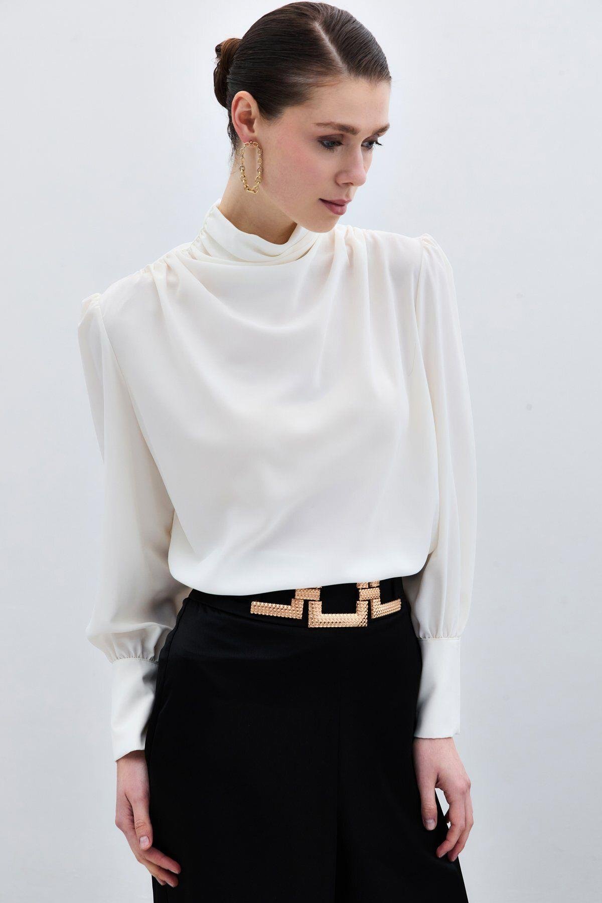 Drape Detaylı Bluz - Ekru