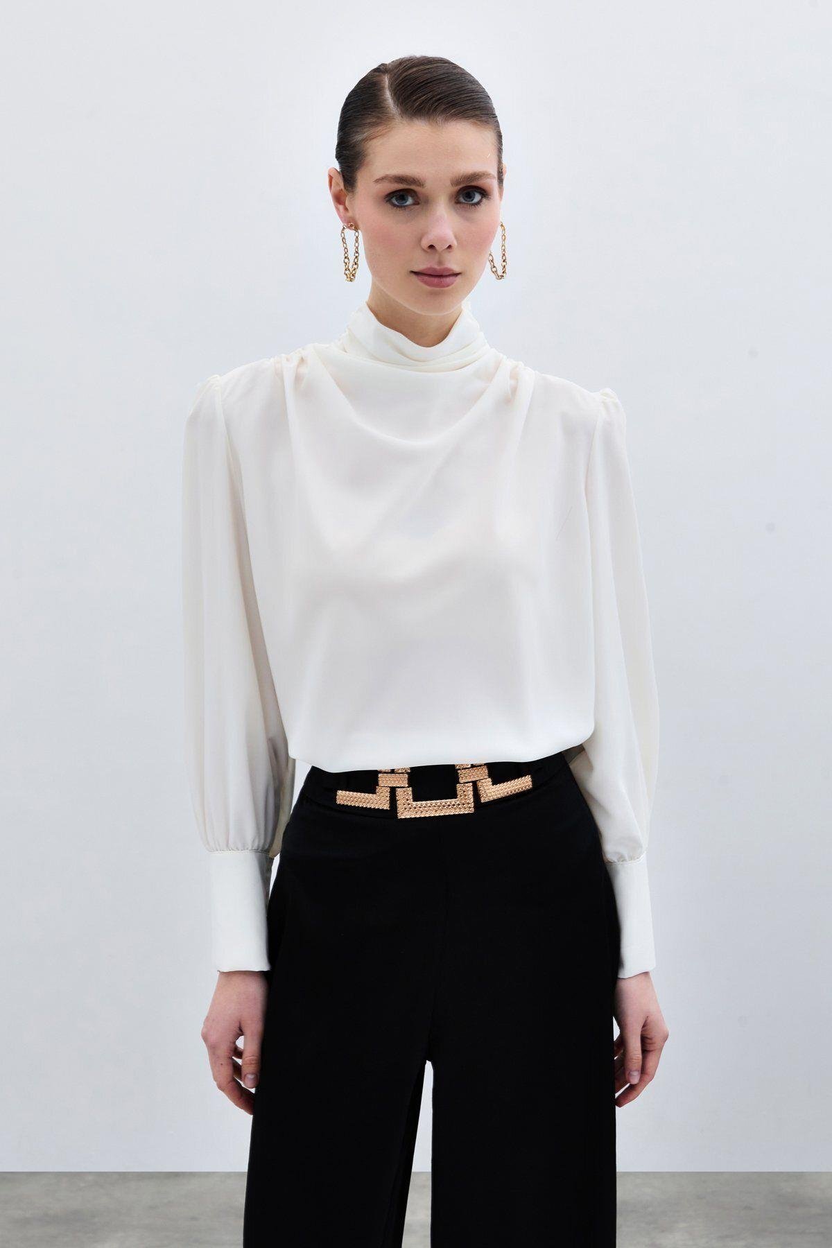 Drape Detaylı Bluz - Ekru