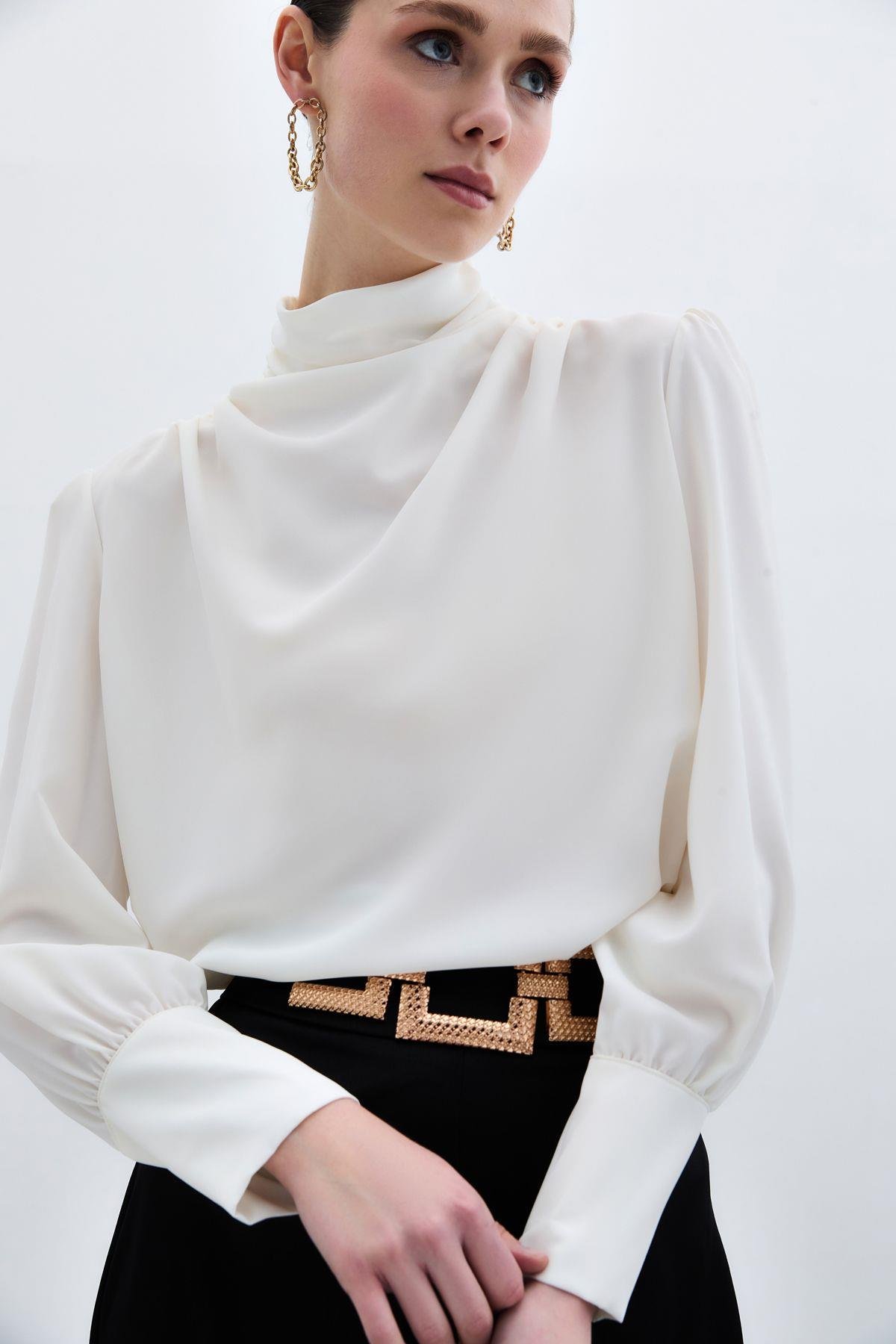 Drape Detaylı Bluz - Ekru