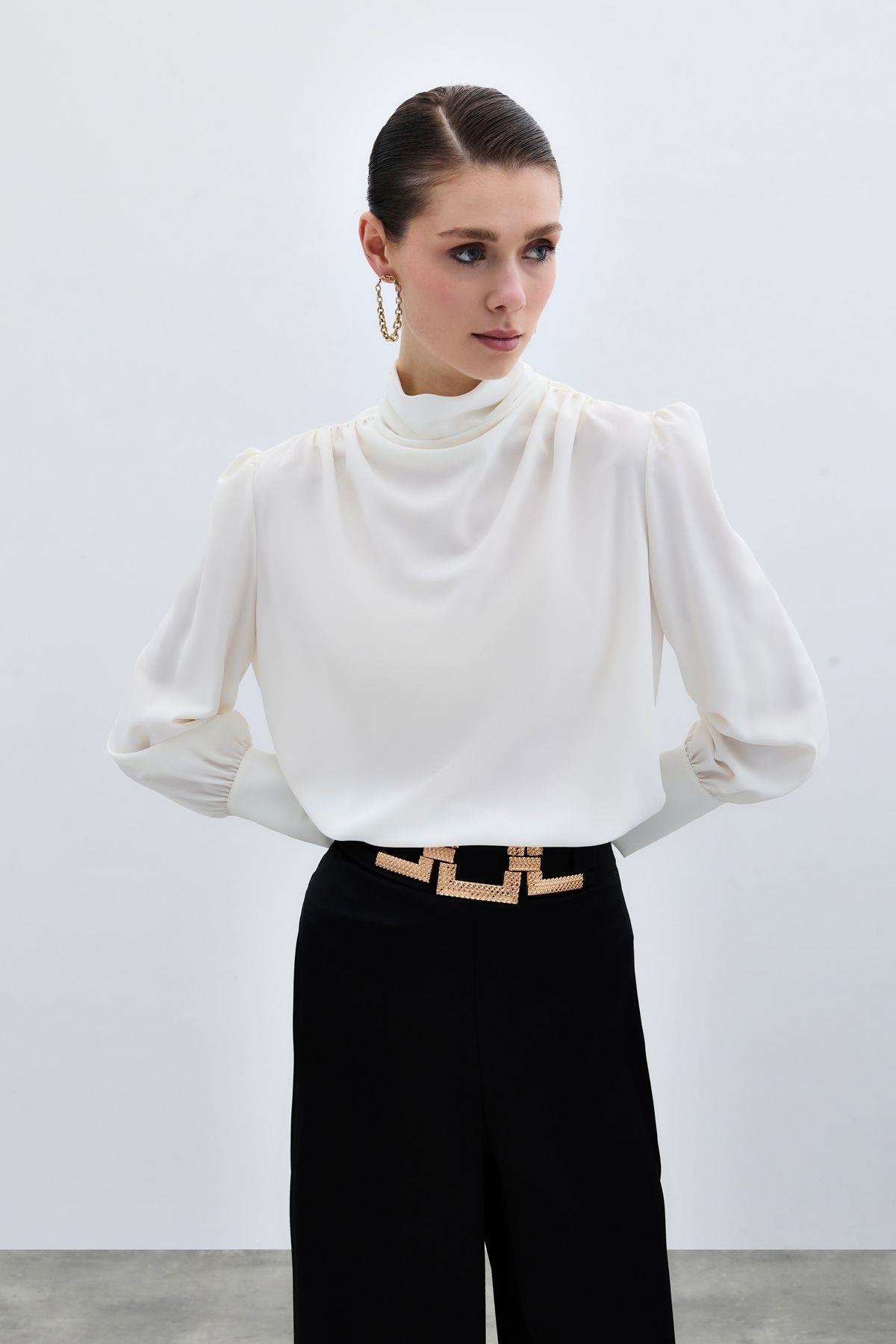 Drape Detaylı Bluz - Ekru