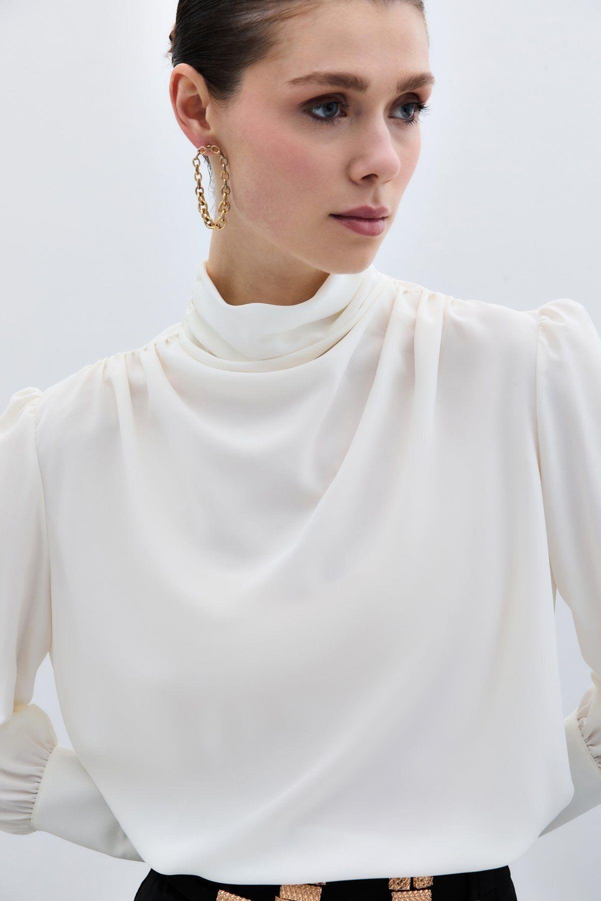Drape Detaylı Bluz - Ekru