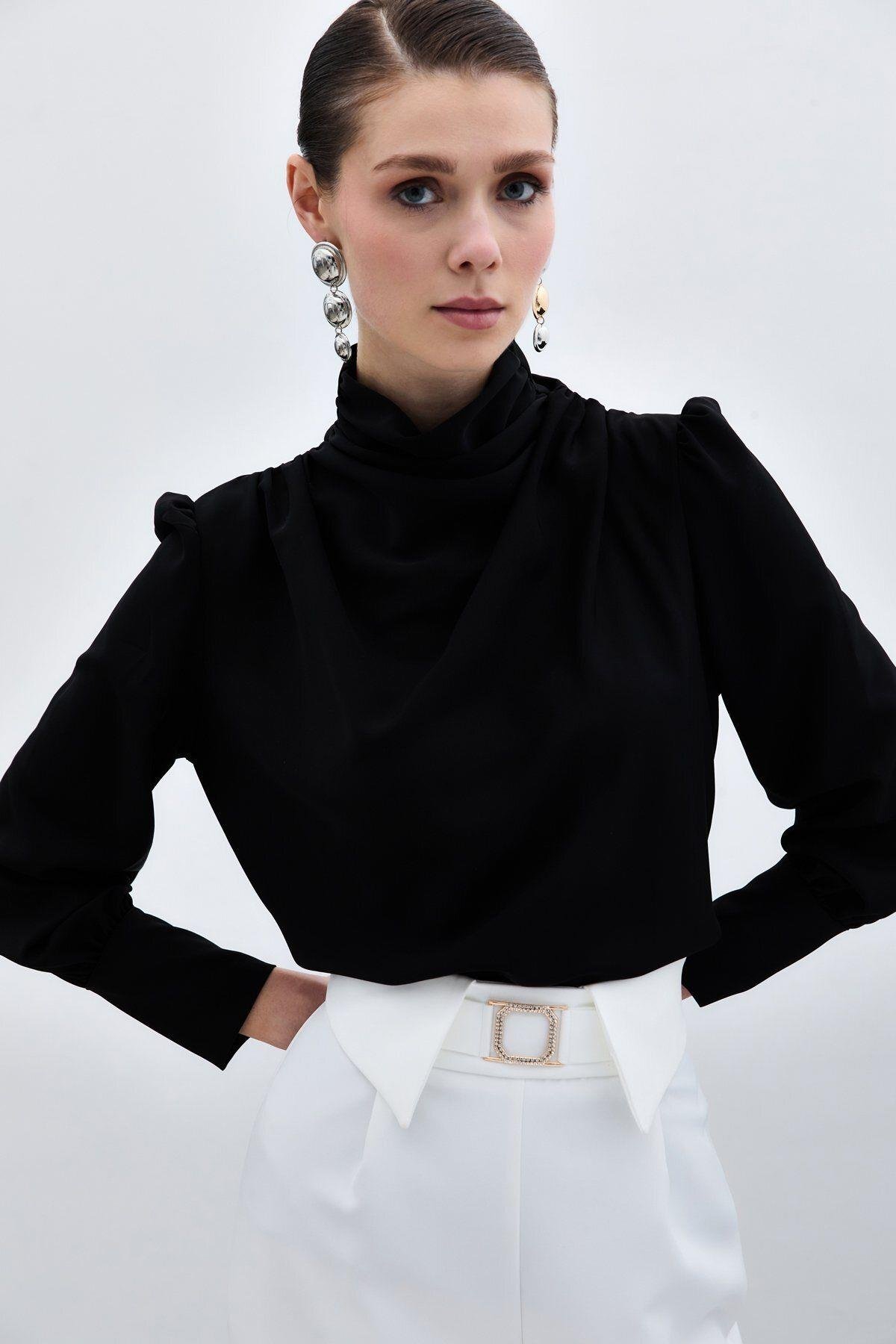 Drape Detaylı Bluz - Siyah