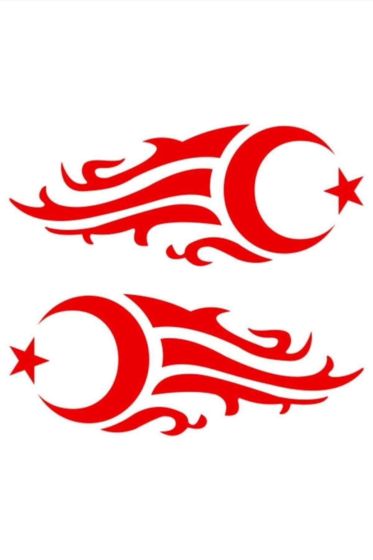 Alevli Ay Yıldız Oto özel yeni sticker Kırmızı 2 Adet 30*12 Cm