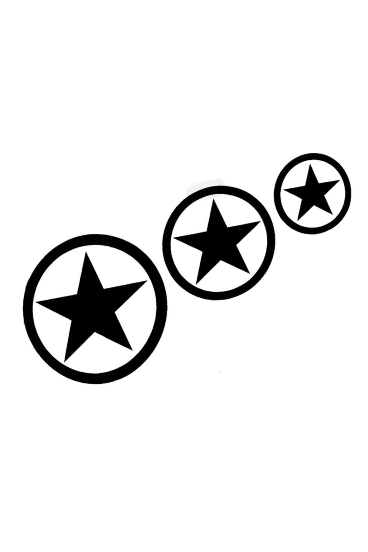 Askeri Yıldız Oto özel yeni sticker 3'Lü Siyah 22*10 Cm
