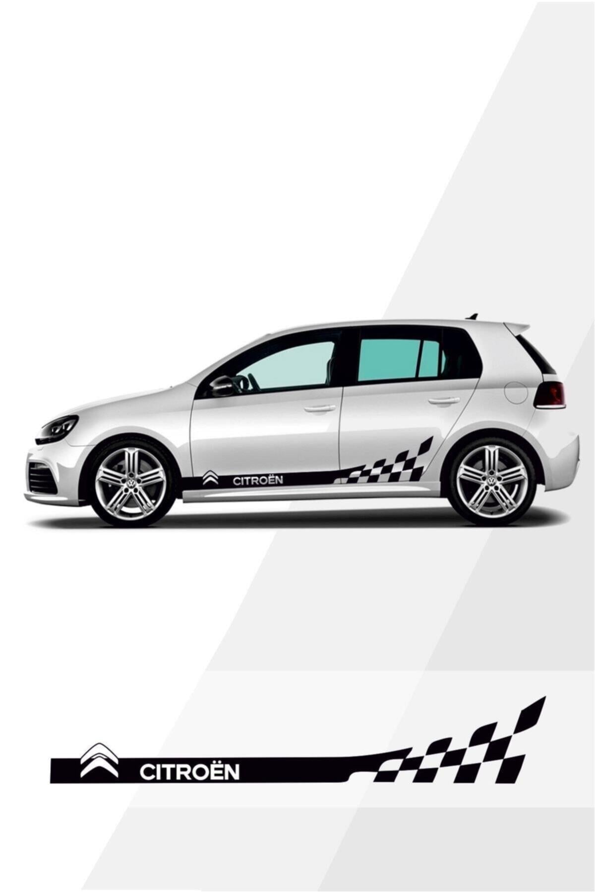 Citroen İçin şık tasarım karbon sticker seti Aksesuar Damalı Yan Şerit Sağ/Sol Siyah