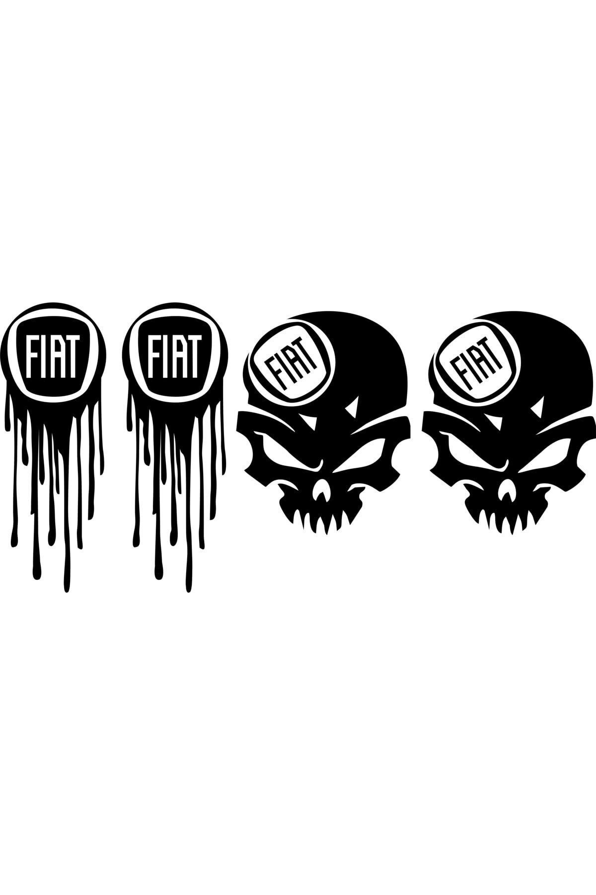 Fiat Kanlı Kuru Kafa özel yeni sticker Paketi 4 Adet Siyah 7*15 Cm