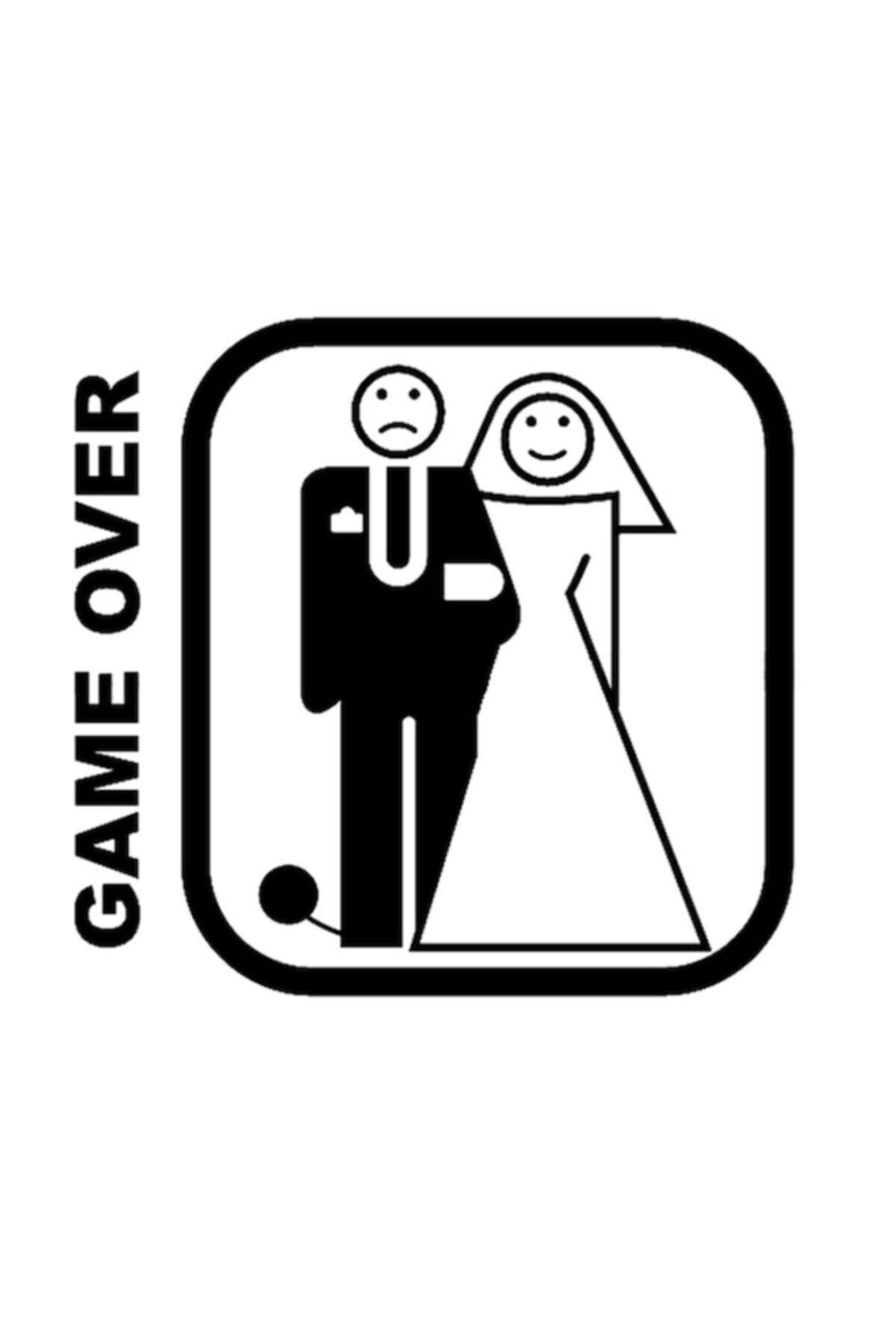 Game Over Evli Çift Oto özel yeni sticker 2 Adet 17*16 Cm