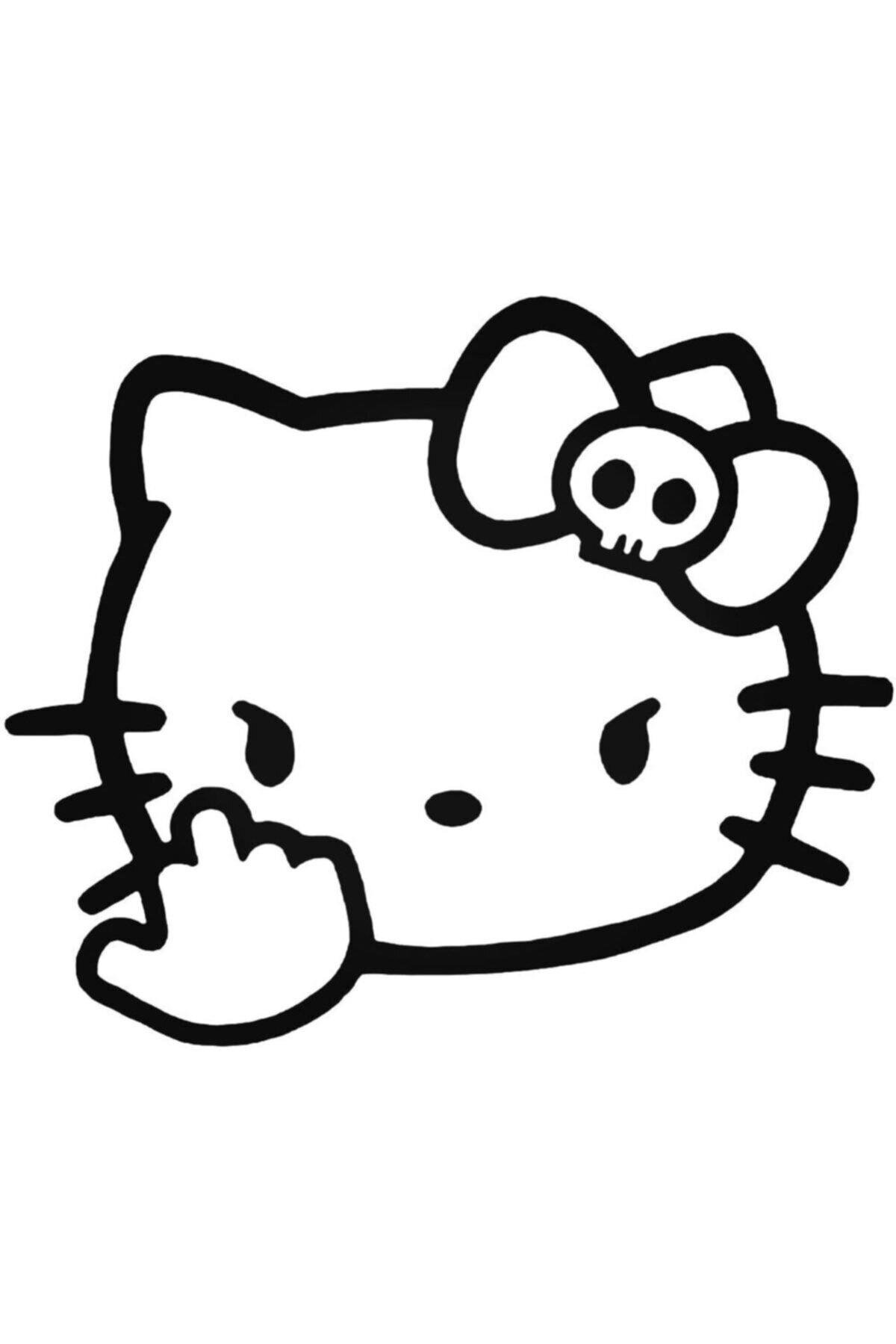 Hello Kitty Kötü Bakışlı Kedi Tasarım özel yeni sticker 20 Cm