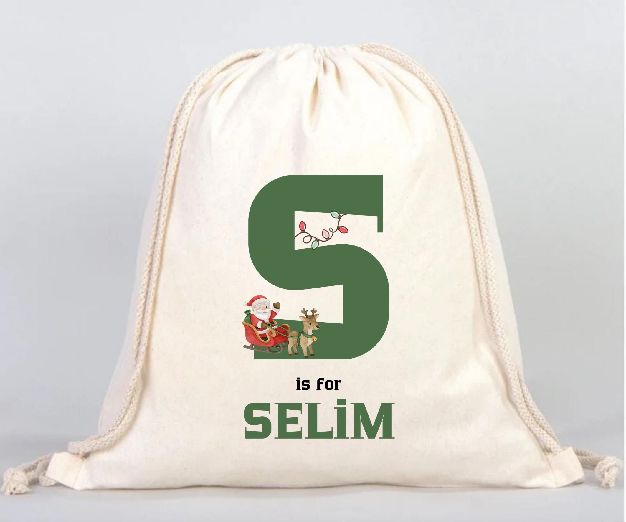 İsim Baş Harfli Yılbaşı drawstring (Büzgülü) Bez Çanta