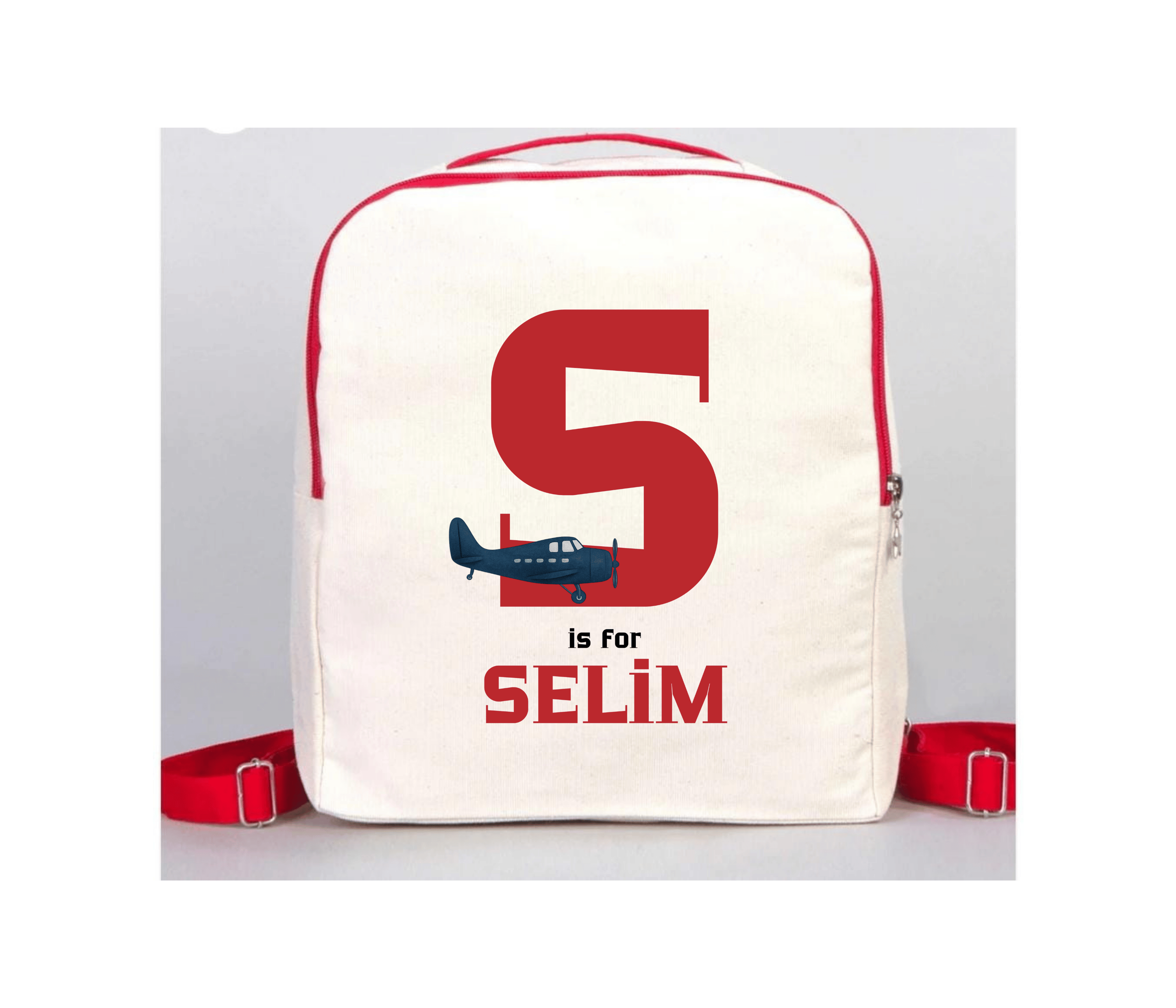 İsim Özelleştirmeli ve Uçak İllüstrasyonlu Sırt Çantası