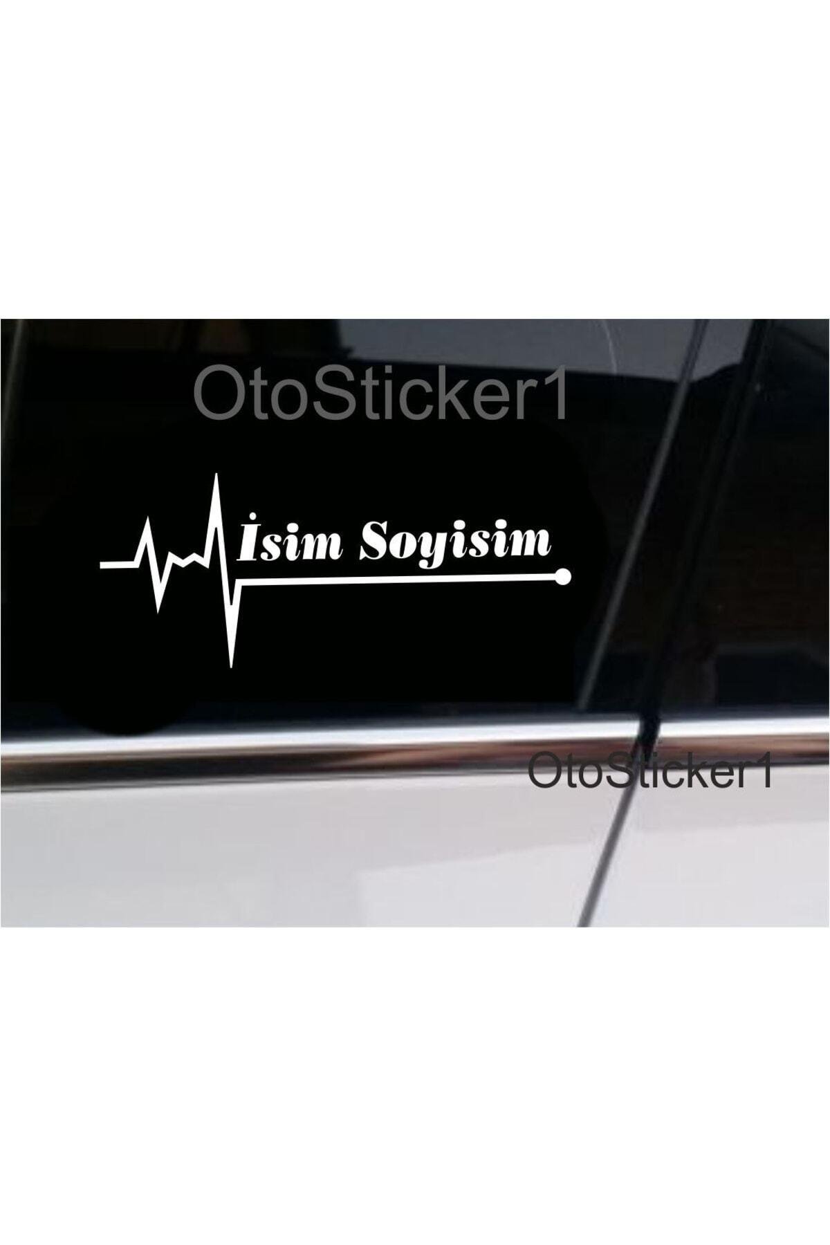 İsme Özel Nabız Kalp Atış Ritim özel yeni sticker 2 Adet Beyaz 16*7 Cm