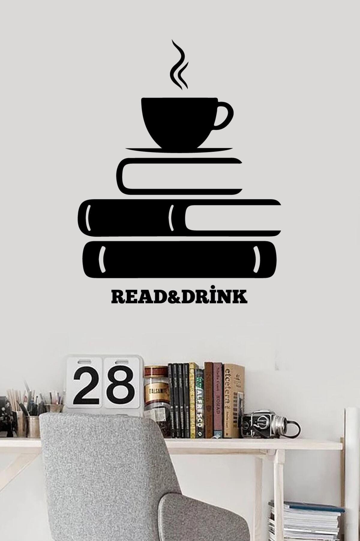 Kahve Ve Kitap Köşesi Duvar özel yeni sticker Yapıştırma (SUDAN VE NEMDEN ETKİLENMEZ)